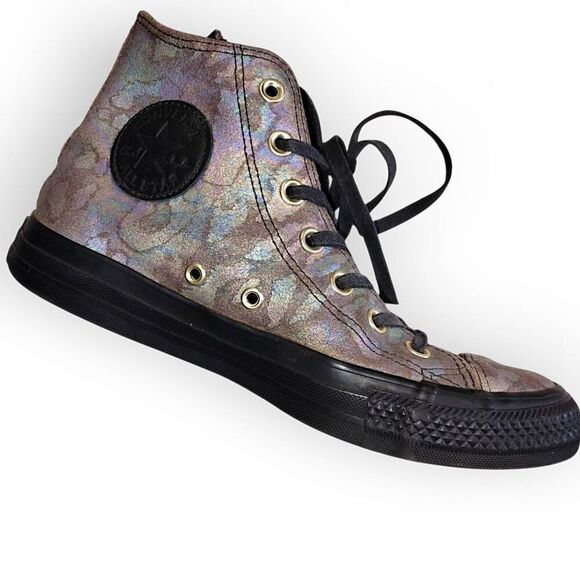 Converse Womens Sz 7 Chuck Taylor AllStar Black Wedge Irridescent‎ High Tops Y2K - Picture 1 of 10